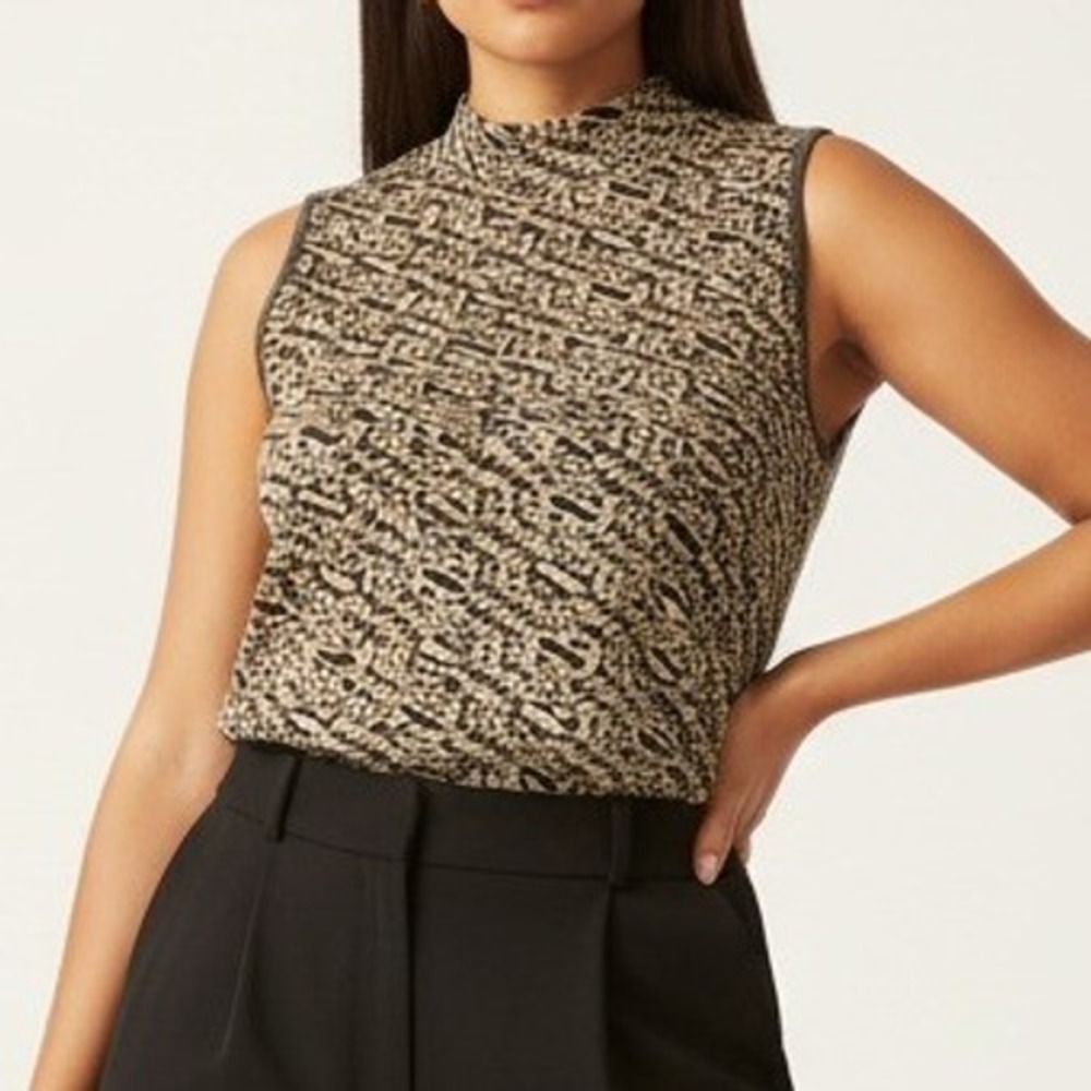 Sugar & Rose Womens Geometric Mock Neck Top Nylon Blend Office 2X/3X
